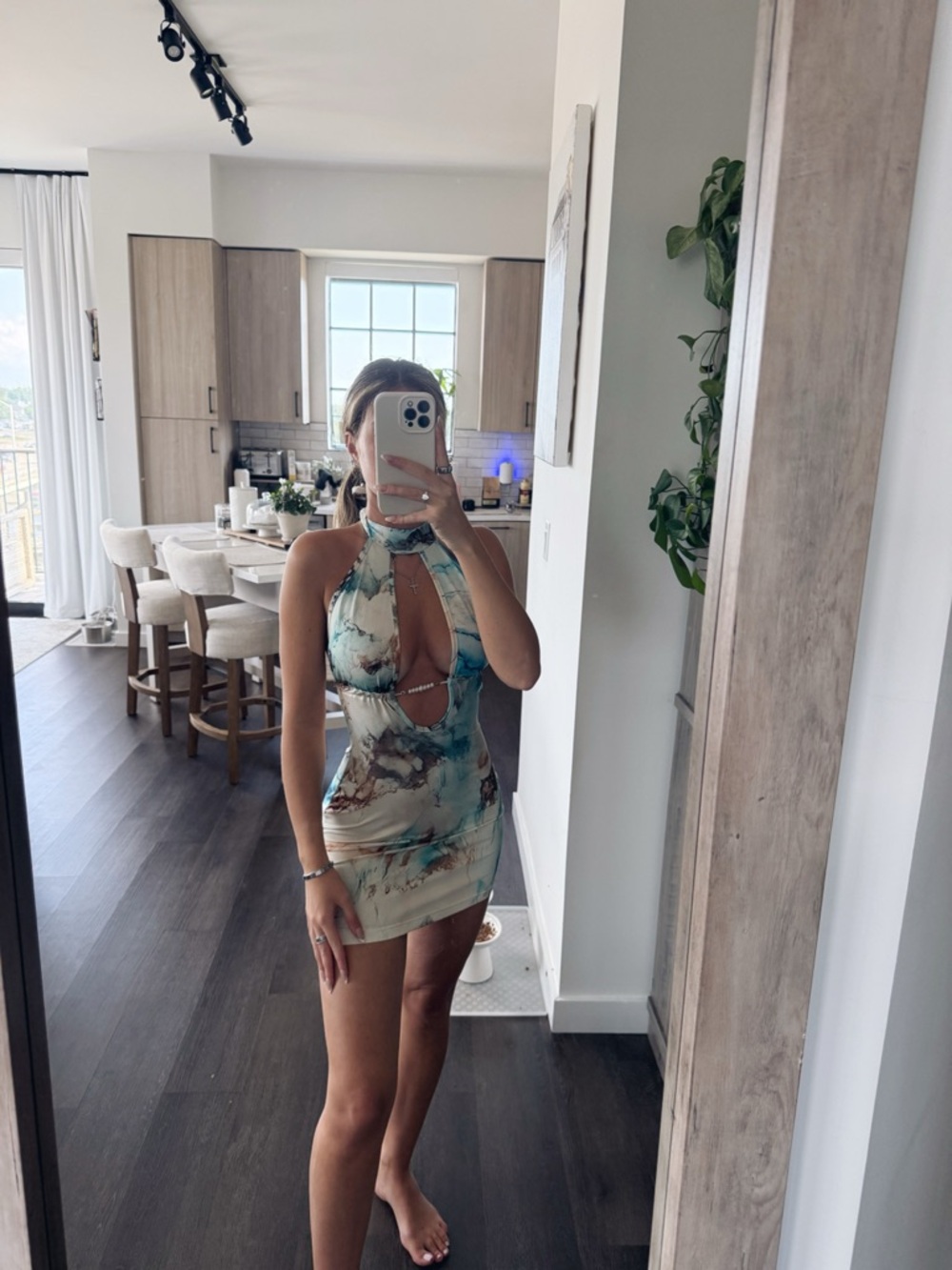 Shein Marble-Print Cutout Bodycon Dress (Size XS)